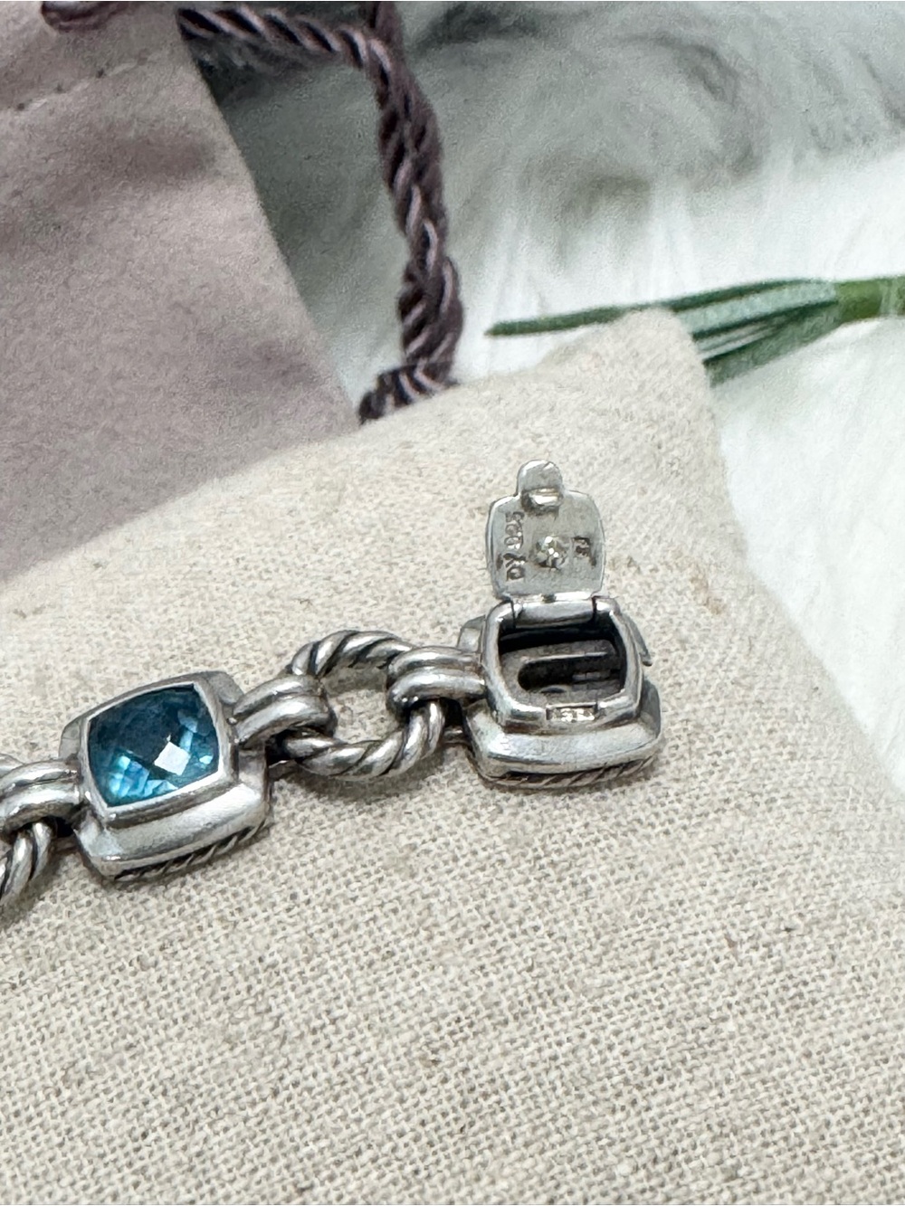 David Yurman .925 Blue Topaz Renaissance Chain Bracelet - Picture 9 of 10
